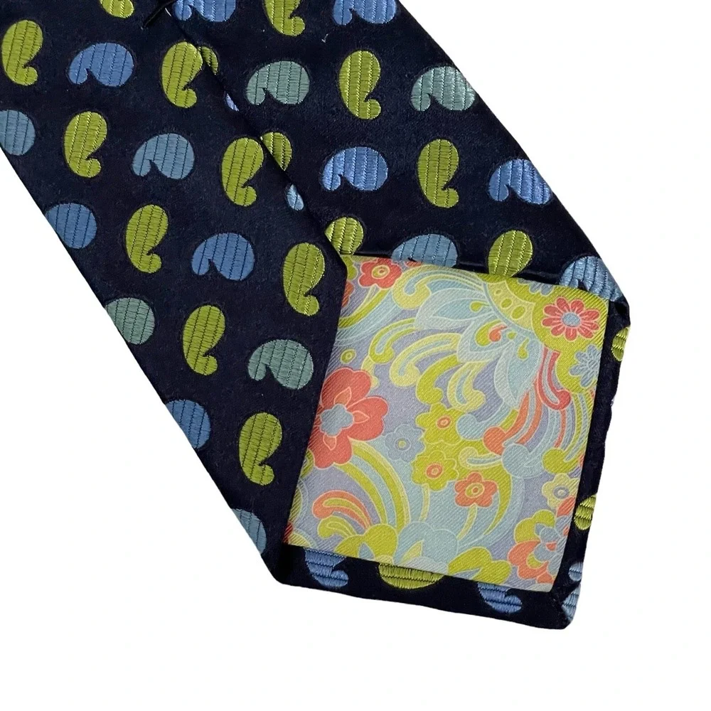 Ted Baker Men's Necktie 100% Silk Colorful‎ Blue Green Turquoise Paisley